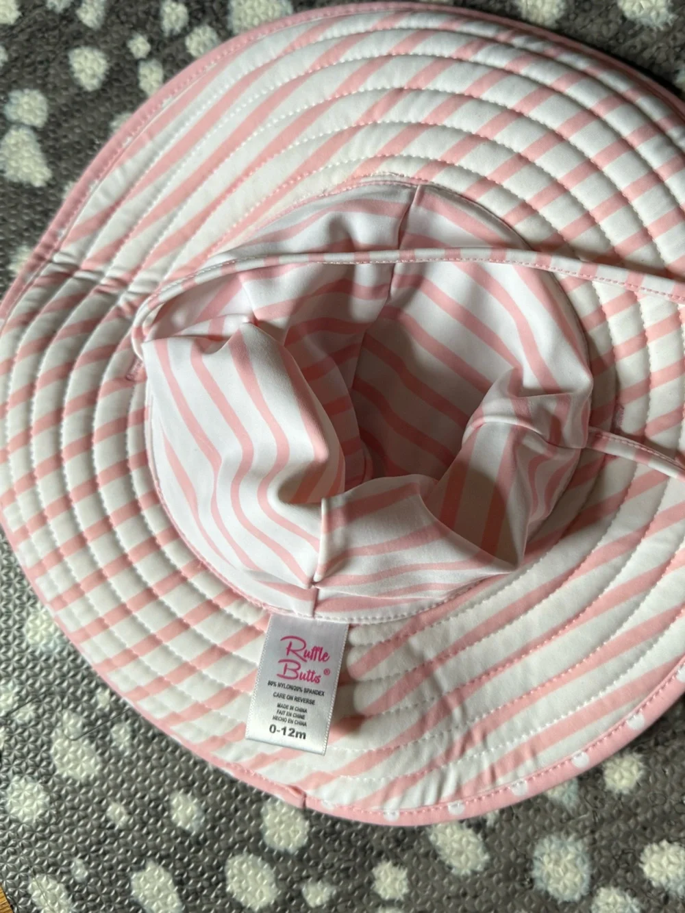 Ruffle Butts Pink and White Striped Sun Hat - Size 0-6 Months
